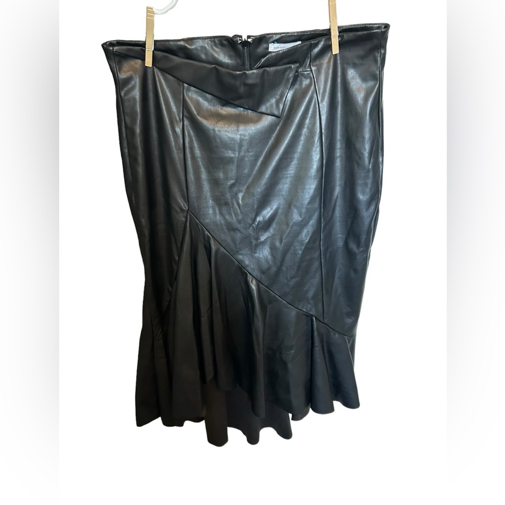 New York and company black faux leather midi skirt size 14